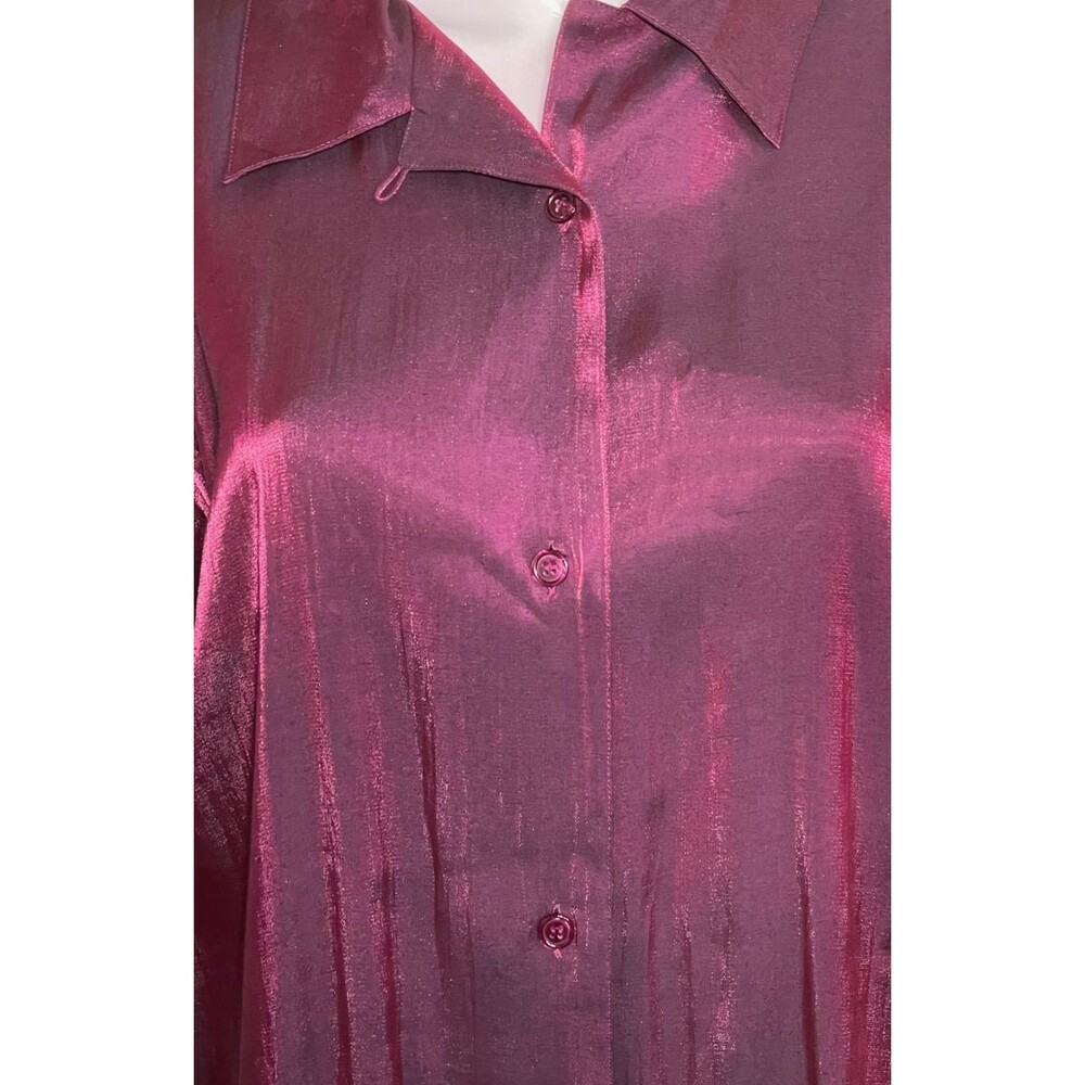 Bentley Vintage Large 18 Button Up Maroon Purple Burgundy Shiny Big Women's Top - Picture 3 of 9